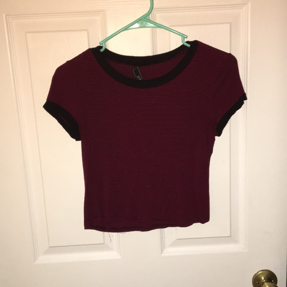 Maroon and black stripped crop top